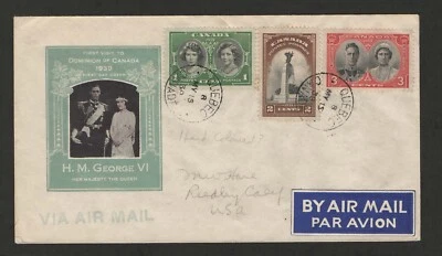 CANADA FIRST DAY COVER-1939-ROYAL VISIT GEORGE VI COLORED FACE & ARMS IN CACHET - Image 1 of 2