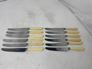 12 cuchillos de mantequilla de acero inoxidable vintage Electric Cutlery Co caramelo baquelita - Imagen 1 de 12