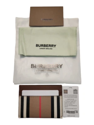 Tarjetero Burberry Sandon Icon a rayas beige tostado | Regalo para hombre | Unisex Foto 1 de 4