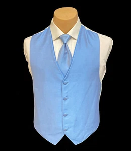 Men's Jean Yves Sterling Cornflower Blue Tuxedo Vest & Tie Wedding Groom Prom - Picture 1 of 8