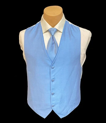 Men's Jean Yves Sterling Cornflower Blue Tuxedo Vest & Tie Wedding Groom Prom - Image 1 of 3