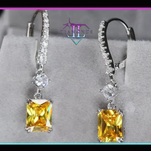 Yellow Diamond Earrings, Radiant Cut Diamond Earrings, Simulated Diamond Earring - Picture 1 of 4