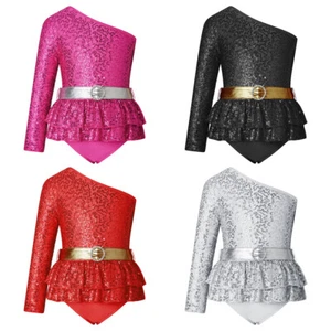 Costume tutina balletto paillettes obliqua danza body lucida bambina ragazza - Foto 1 di 48