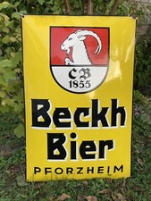 Altes gro&szlig;es Emailschild &bdquo;Beckh Bier Pforzheim&ldquo;