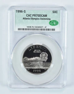 1996-S Olympic Swimming Commemorative Half Dollar PR70 DCAM CAC - Picture 1 of 5