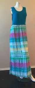 Calvin Klein Green Pink Blue Sleeveless Long Maxi Dress Sz M - Picture 1 of 3