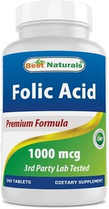 Best Naturals Folic Acid 1000 mcg (Vitamin B9), 240 Tablets - Picture 1 of 7