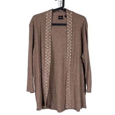 Rafaella Cardigan Sweater XL Womens Brown Rivet Accent Open Long Cotton Blend - Image 1 of 4