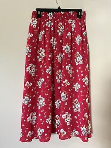 NWT LOFT Red Floral Skirt Size XS Elastic Waist Long Maxi Pockets