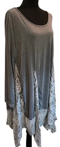 Simply Aster By Firmiana Tunic Top Dress 3X Gray Lace Pleats Long Sleeve - Picture 1 of 16