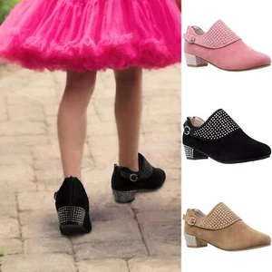 SOBEYO Girls KIds Ankle Booties Leather Lining Insole Rhinestone Crystal Heels - Picture 1 of 15