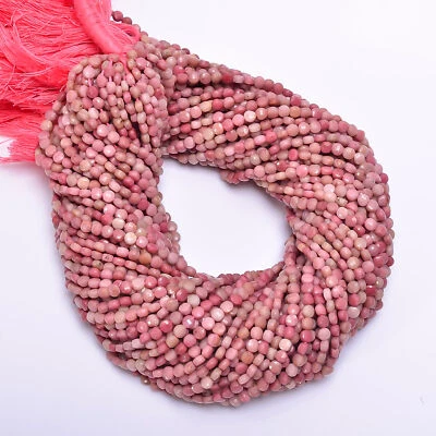 Cuentas facetadas con forma de moneda de piedras preciosas de rodonita natural 4X4X3 mm hilo 13" EB-401 Foto 1 de 2