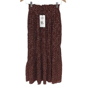 Exlura Women's High Waist Elastic Polka Dot Pleated Midi Tiered Skirt Brown Sma - Picture 1 of 8