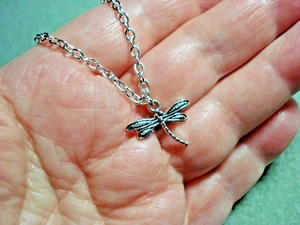 Sparkly Tiny Dragonfly Silver Plated Earrings & 18" Long Matching Necklace - Picture 1 of 7