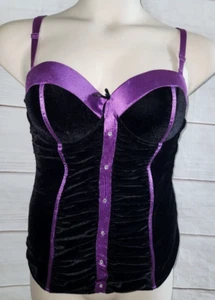 Torris 2 2x Black Purple Velvet Tuxedo Underwire Buster Corset Top - Picture 1 of 19