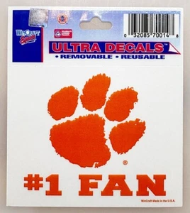 CLEMSON TIGERS #1 FAN Clear Vinyl Decal 4" Car Window Sticker - Foto 1 di 1
