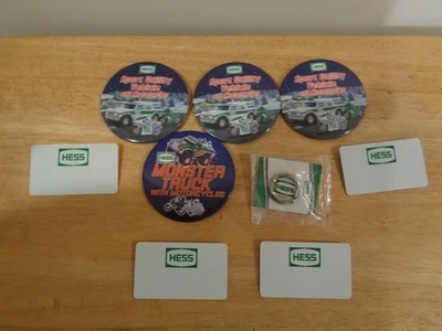 HESS OIL COMPANY 9 PIECE LOT 4 NAME TAGS 4 TRUCK BUTTONS 1 SERVICE CHAMPION PIN - Image 1 of 4