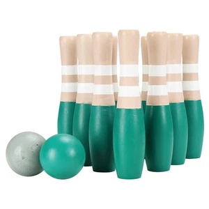 Sports Wooden Lawn Bowling 9" Skittles Set with Carrying Mesh Bag for Indoors... - Picture 1 of 9