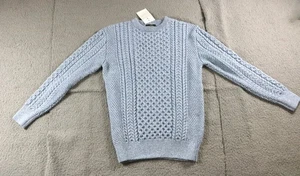 Suéter para mujer The Irish Store Aran L azul jaspeado tejido con cable lana merino nuevo - Imagen 1 de 8