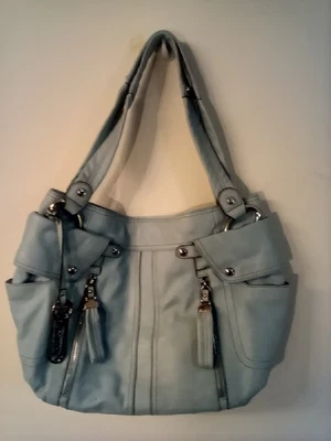 B. Makowsky Bolso de Mano de Cuero Doble Asa Azul Claro Forro Estampado Animal Lg Foto 1 de 4