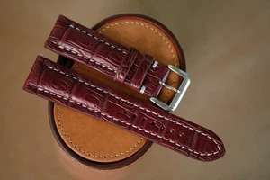 Handmade red bordeaux Breitling strap orange stiching size 22 (can change size) - Picture 1 of 5