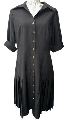 NWT Sharagano Black Button Collar Roll Up Sleeves Pleated Dress Size 10 - Image 1 of 4