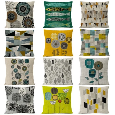 Rural Geometric Floral Pillow Cover Home  Tree Flower Fish Linen PillowCase - Image 1 of 4