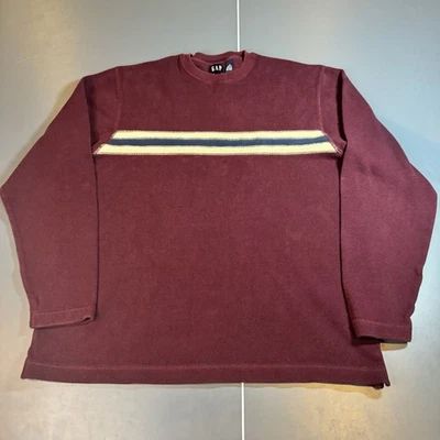 Camiseta De Colección Gap Tejido Acanalado Pesado Rayas Manga Larga Waffle Granate Térmica M Foto 1 de 4