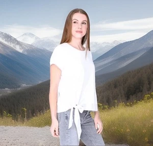 NWOT J. Crew ladies white crew-neck short-sleeve side-tie T-shirt - Sz L CHIC - Picture 1 of 5