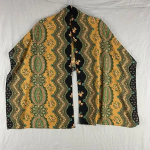 Vintage Schal Halstuch Tuch rechteckig schwarz senfgelb Paisley 17x75" - Bild 1 von 5