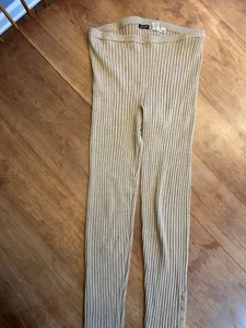 Magaschoni Ribbed Leggings, Silk Blend, LIght Brown, Sz M - Picture 1 of 4