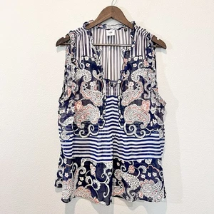 Blusa Cabi 5349 Sin Mangas XL Cachemira Floral Rayas Boho Volantes Transparente Top - Imagen 1 de 9
