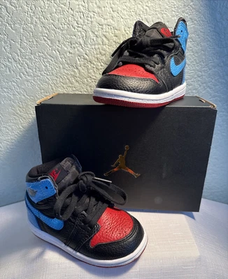 Nike Jordan 1 HIGH OG TD Negro Azul Rojo Talla 6C Caja Original CUO450 046 Niño Pequeño Foto 1 de 4