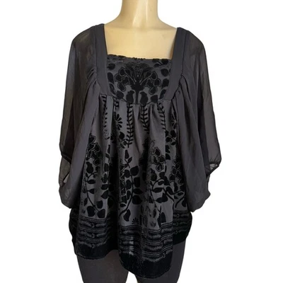 Blusa para mujer H&M Conscious Collection negra de terciopelo transparente manga larga talla 6” Foto 1 de 4