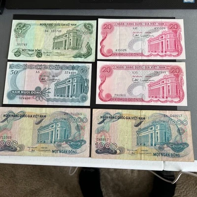 Set 6 PCS South Vietnam 20 50 100 1000 DONG 1969 1971 - Image 1 of 4