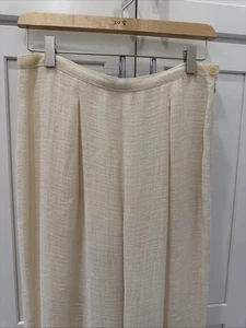 CALVIN KLEIN COLLECTION VTG! Cream High Rise Linen Rayon Pleated Pants Sz10 - Picture 1 of 17