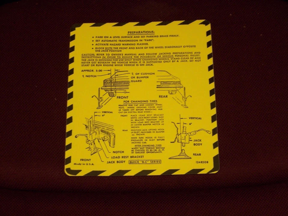 75 76 BUICK JACK INSTRUCTION TRUNK LID ELECTRA LESABRE 1975 1976 1248508 - Image 1 of 1