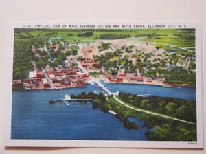 Elizabeth City NORTH CAROLINA - Aerial View of Business Section Linen Postcard - Picture 1 of 2
