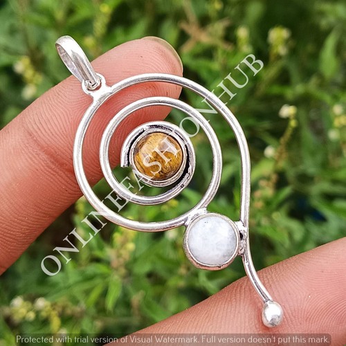 VETEMENTS Ciondolo PC Illusione Spin Placcato Argento Sterling 925 Tiger Eye & Mix