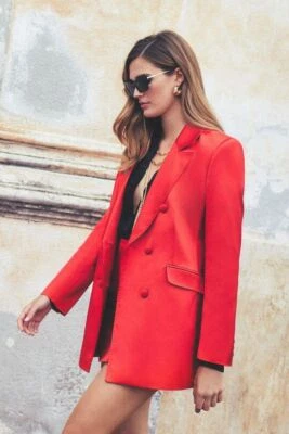 BNWT Karen Millen Italian Structured Satin Double Breasted Jacket Sz:10 RRP:£219 - Image 1 of 4