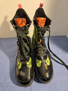 Cape Robbin Kingpin Black Neon Snake Lace Up Lug Sole Combat Ankle Boots Sz 8.5M - Picture 1 of 10