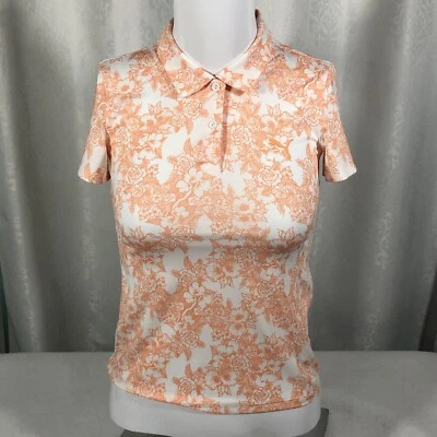 Puma Polo Short Sleeve Shirt Girls Small Cantaloupe Floral Polyester New - Image 1 of 4