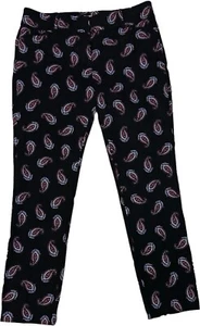New York & Company Pants Womens Sz 8 Black/Red Paisley Ankle High Waist - Picture 1 of 6