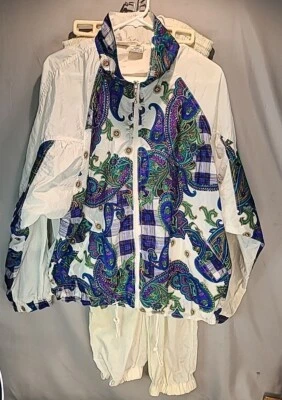 Conjunto de jogger Athletic Works vintage corta-vento paisley/xadrez anos 80 branco/roxo - Imagem 1 de 4