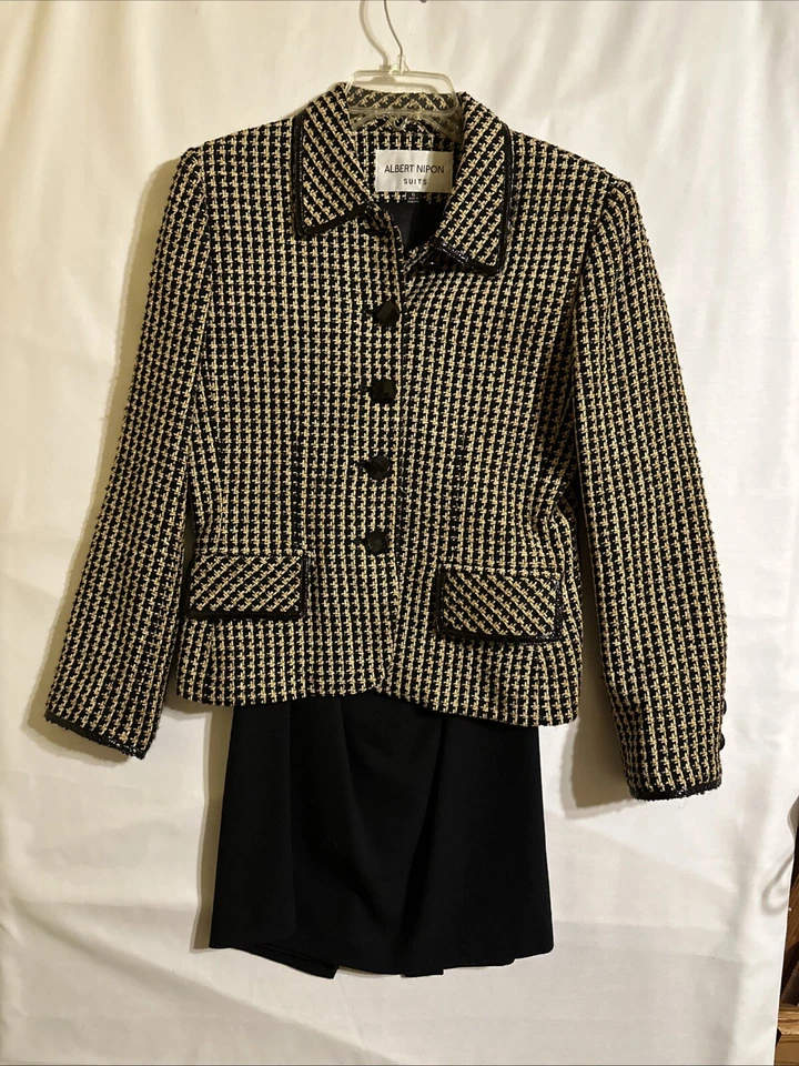 Combo Chaqueta Falda Mezcla Rayón Lana Albert Nipon Talla 6 De Colección  Foto 1 de 4