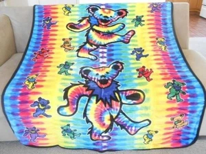 New Grateful Dead Tie Dye Dancing Bears Plush Throw Gift Blanket Fleece Rainbow - Picture 1 of 5