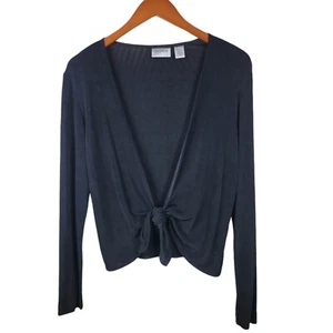 Chicos Travels Size 0 Small Cardigan Sweater Stretch Lightweight Black Tie Front - Picture 1 of 6