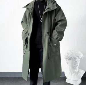 New Men's Trench Coats Casual Hooded Jacket Long outweat Spring/ Fall Jackets - Foto 1 di 24
