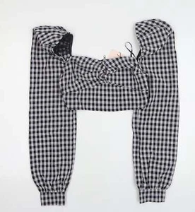 Missguided Womens Purple Check Polyester Blend Cropped Blouse Size 4 Sweetheart - Picture 1 of 12
