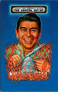 Postcard Now Starring In The Capitol Cut Up Ronald Reagan Cutting Red Tape - Picture 1 of 2
